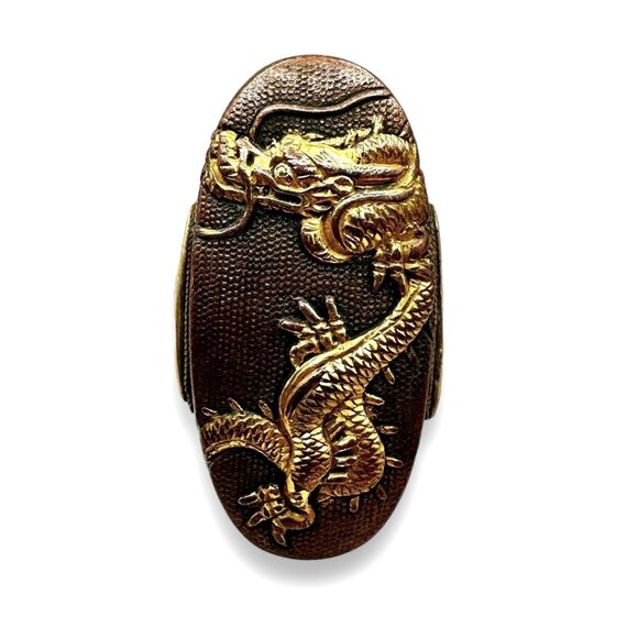 DRAGON Shakudo Sterling Silver Mixed Metal Japanese Victorian RING Antique 9.5